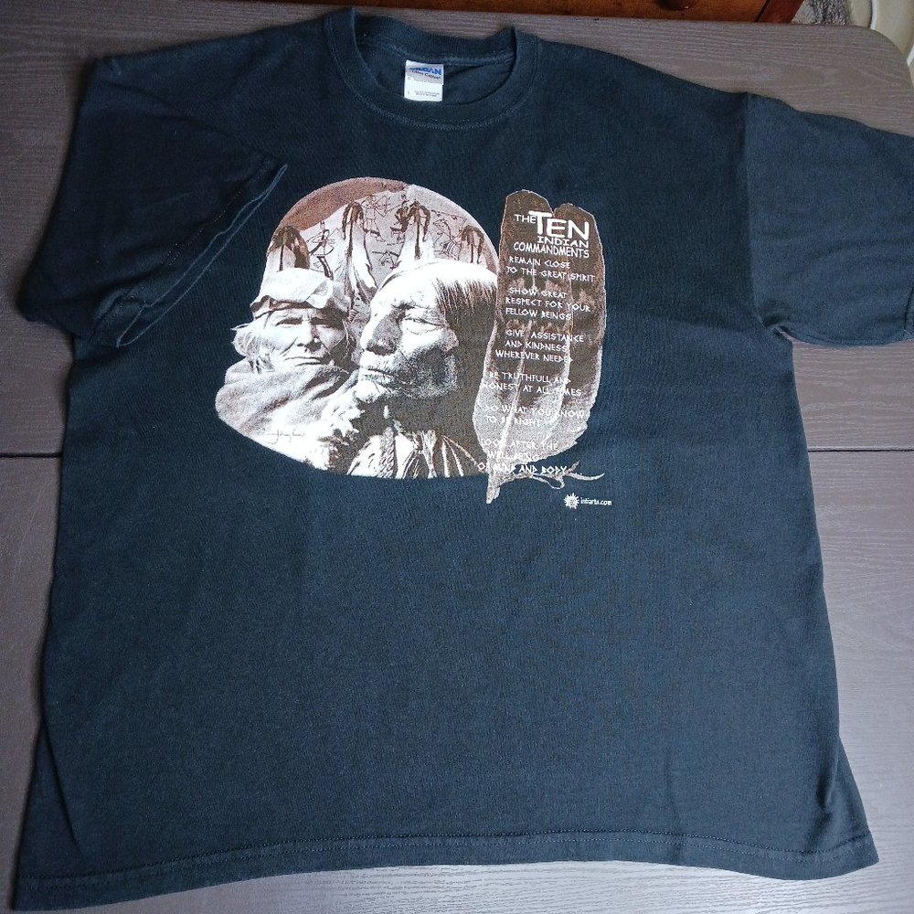 VTG The Indian Ten Commandments Native American Gildan T Shirt Dbl sided Large